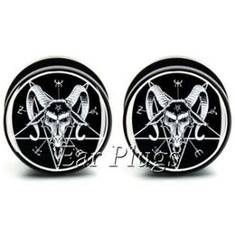 1 pair Baphomet ear plug gauges black acrylic screw fit ear plug flesh tunnel body piercing jewelry PSP05452604