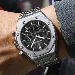Wristwatches High End Business Quartz Three Eye Watch Multi Function Steel Belt Men S Simple FashionB0161