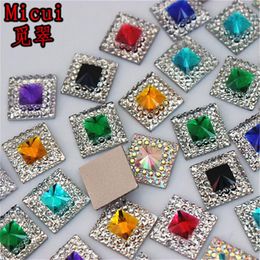 Micui 200pcs 10mm Double Colour Square Resin Rhinestone Crystal Stone beads flatback For DIY Wedding Decoration ZZ753234G