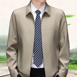 Men's Jackets Winter Lapel Coat Mid-aged Father's Smooth Zipper Closure Cardigan For Fall Spring Turn-down Collar Long Sleeve Jacket Daily