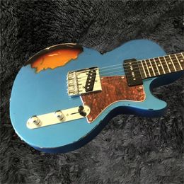 Hot sell good quality Blue distressed electric guitar, with peach blossom wood body, fashionable rock, excellent sound,- Musical Instruments