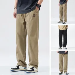 Men's Pants Casual Trousers Retro Style Wide Leg Cargo With Elastic Waist Pockets For Comfortable Warm Full Length