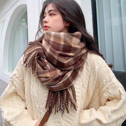 Scarves Winter Tartan Fashion Thickened Scarf Women Preppy Style Warm Shawl Collar Female Multicolour Autumn Casual Comfort