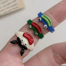 Cluster Rings Funny Ugly Cute Big Sausage Mouth Frog Eyes For Women Men Child Fashion Cartoon Opening Finger Ring Party Gift