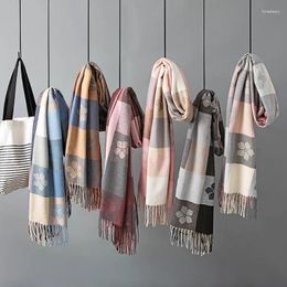 Scarves 2024 Luxury Imitation Cashmere Scarf Checkered Print Korean Sweet Winter Warm Female Shawl Dual-Use