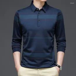 Men's T Shirts Spring And Autumn Striped T-shirt Long-sleeve Shirt Thin Style Ice Silk Lapel Casual Long-sleeved Polo