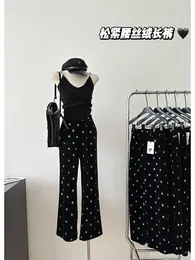 Women's Pants Women Black Gothic Velvet Baggy Y2k Streetwear 90s Aesthetic Vintage Harajuku Emo 2000s Wide Leg Straight Trousers Clothes