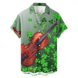 Men's Casual Shirts Fashion Mens St. Patricks Day Lucky Clover Print Short Sleeve Lapel Button Top Blouse Festival Streetwear