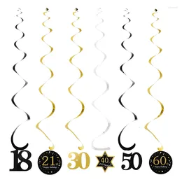 Party Decoration Birthday 18 21 30 40 50 60 Black Gold Swirl Banner Adult Anniversary Hanging Ornament