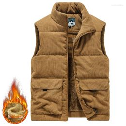 Men's Vests Winter Vest Plus-size Corduroy Cargo Sleeveless Jacket Thick Warm Fleece Pocket Outdoor Hiking Safari Work Outwear