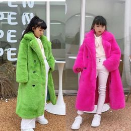 Jackets Fashion Children Real Fur Coat Outwear Kids Girls Winter Natural Long Warm Jacket For 2024 T60