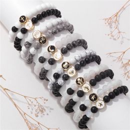 Charm Bracelets 2 Pcs/Set Couple Bracelet Natural Agates Opal Lava Stone Bead Hand Star Moon Jewellery Gift For Women Men