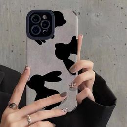 Leather Fashion Cool Black Rabbit Phone Case For iphone 15 14 13 12 11 Pro Max XS X XR 15 Plus Fashion Soft Silicone Back Cover 30pcs