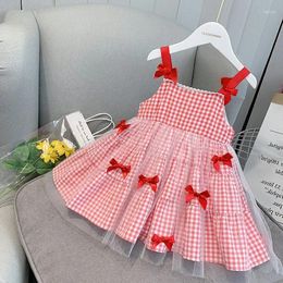 Girl Dresses Girls Summer Lace Dress Baby Princess Tulle Skirt Kids Sleeveless Plaid Bowknot Slip Children's Clothes