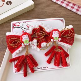 Hair Accessories 2Pcs/Set Red Sweet Plush Bow Hairpin For Children Chinese Year Hanfu Clips Girls Lovely Tassel Ornament Barrettes