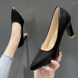 Dress Shoes Lucyever Solid Color Classic High Heels Women Elegant Black Pu Leather Work Ladies Slip On Office Thick Heel Pumps