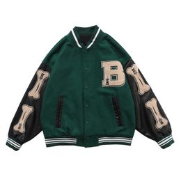 LACIBLE Hip Hop Furry Bone Patchwork Color Block Jackets Harajuku Streetwear Bomber Jacket Men Baseball Coats Spring Outwear 231229
