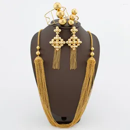 Necklace Earrings Set Dubai Gold Colour Jewellery For Women Long Chain And Drop Weddings Bridal Dangle Ethiopian Jewellery