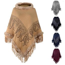 Scarves Women's Collar Cape With Graphic Printed Tassel Hem Shawl Winter Cloak Hood Leg Gaiters For Women Petty Beach Scarf