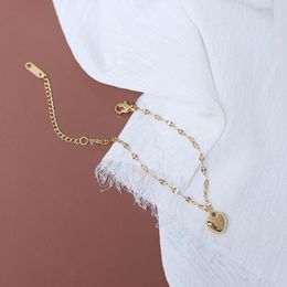 Link Bracelets Trendy Jewellery Ladies Stainless Steel 18k Gold Plated Charm Heart Pendant Thin Lips Chain