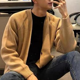 Men's Sweaters Men Sweater Coat V-neck Knit Casual Autumn Winter Cardigan Long Sleeve Single Breasted Solid Colour Loose Fit