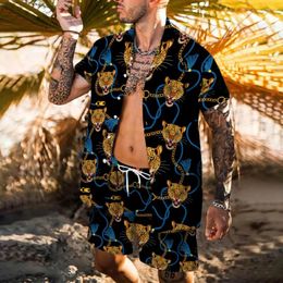 Men's Tracksuits Luxury Leopard Print Set 2Pcs Shirt Shorts 3D Loose Leisure Short Sleeve Beach Holiday Fashion Two Piece