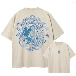Men's T Shirts Streetwear Harajuku Washed Apricot Shirt Men Anime Graphic Print T-Shirt Cotton Casual Tshirt Summer Short Sleeve Tops