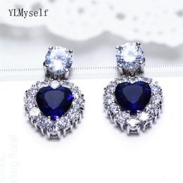 Dangle & Chandelier Charming Beautiful Big Blue Stones Earring Female Jewellery Heart Design Women's Drop Earrings Gifts For 229s