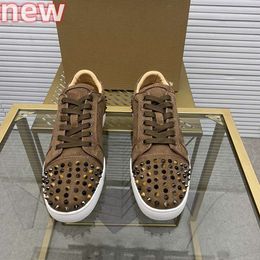 2024NewTop mens stylish studded shoes handcrafted real leather designer rock style unisex red soles shoes luxury fashion womens diamond encrusted casual shoe