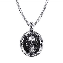 Mens Bike Necklaces Stainless Steel Vintage Skull Motorbike Chain Pendant Necklace for Men Boy Punk Style Jewellery PN-706285c