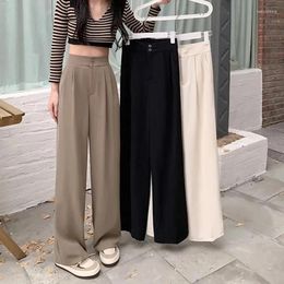 Women's Pants Autumn Wide Leg Women Korean Fashion High Waist Button Black Suit Pant Woman All-Match Loose Casual Slim Fit Trousers