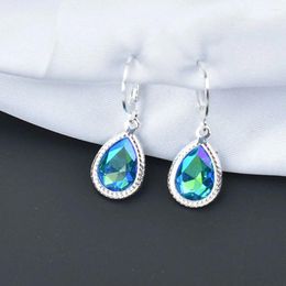 Dangle Earrings Blue Green Colorful Crystal Drop For Women Silver Color Geometric Jewelry Wedding Gift Pendientes Mujer