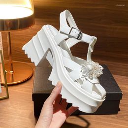 Dress Shoes Drop Luxury Crystal Flower Roman Sandal Metal Buckle Strap Platform Height Women's Casual Leather Customised