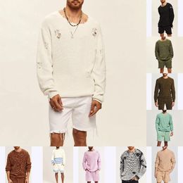 Men's Tracksuits Casual Knitwear Men Two Piece Sets Long Sleeve O Neck Tops And Shorts Mens Knitted Suits Autumn Vintage Outfits Streetwear
