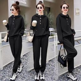 Women's Two Piece Pants Casual Suit Spring Autumn 2024 Hooded Sweater Fashion Running Sports Tops And Set Plus Size Clothing