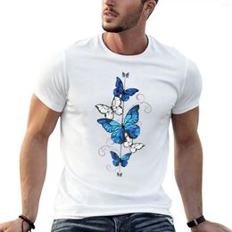 Men's T Shirts Blue Morpho And White Butterflies T-Shirt Oversized Korean Fashion Short