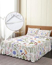 Bed Skirt Vintage Floral Flower Plant Elastic Fitted Bedspread With Pillowcases Mattress Cover Bedding Set Sheet