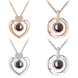 New Rose Gold Silver I love you 100 Lanugage Necklace Love Memory Projection Heart Necklace Birthday Gift Drop 279d