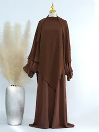 Ethnic Clothing Muslim Two Piece Set Khimar Abaya Batwing Sleeve Dress With Triangle Headscarf Saudi Islamic Women Prayer Robe