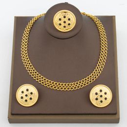 Necklace Earrings Set Dubai Gold Colour Jewellery For Women Stone Design And Finger Ring Chain 3Pcs Jewellery Accessories Gifts