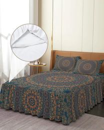 Bed Skirt Mandala Pattern Retro Elastic Fitted Bedspread With Pillowcases Protector Mattress Cover Bedding Set Sheet