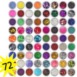 Nail Art Kits Paillette 72 Spangle Colours Set Acrylic Powder Glitter Polish Tips