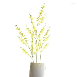 Decorative Flowers 100cm Yellow Oncidium Artificial Flower 5 Fork Silk Dancing Orchid Fake DIY Wedding Home Party Festival Decoration