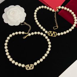 Pearl Necklaces Designer Pendants Jewelry Gold V Lover Neckwear Chains Diamond Men Women Party Accessories Charm Necklaces206O