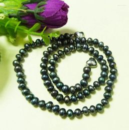 Choker Natural Seedless Freshwater Pearls 6-7MM Black Pearl Necklace 18"