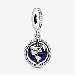 100% 925 Sterling Silver Spinning Globe Dangle Charms Fit Original European Charm Bracelet Fashion Women Wedding Engagement Jewelr224M