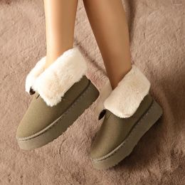 Boots Winter Women Fur Warm Short Platform Plush Flats Home Cotton Shoes Suede Mules Ladies Snow Boot