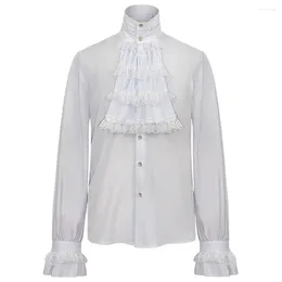 Men's Casual Shirts Fashion Vintage Stand Collar Vampire Victorian Renaissance Gothic Ruffled Mediaeval Shirt And Blouse Men Tops