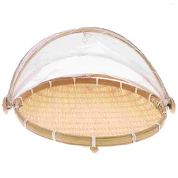 Dinnerware Sets Net Cover Bamboo Basket Manual Woven Multi-purpose Dustpan Household Drying Sieve Ware Container Baskets With Lids