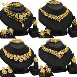 Necklace Earrings Set ANIID African Luxury Design Gold Plated 4Pcs Flower Bridal Wedding Ethiopian Dubai Jewellery Wholesale 24K